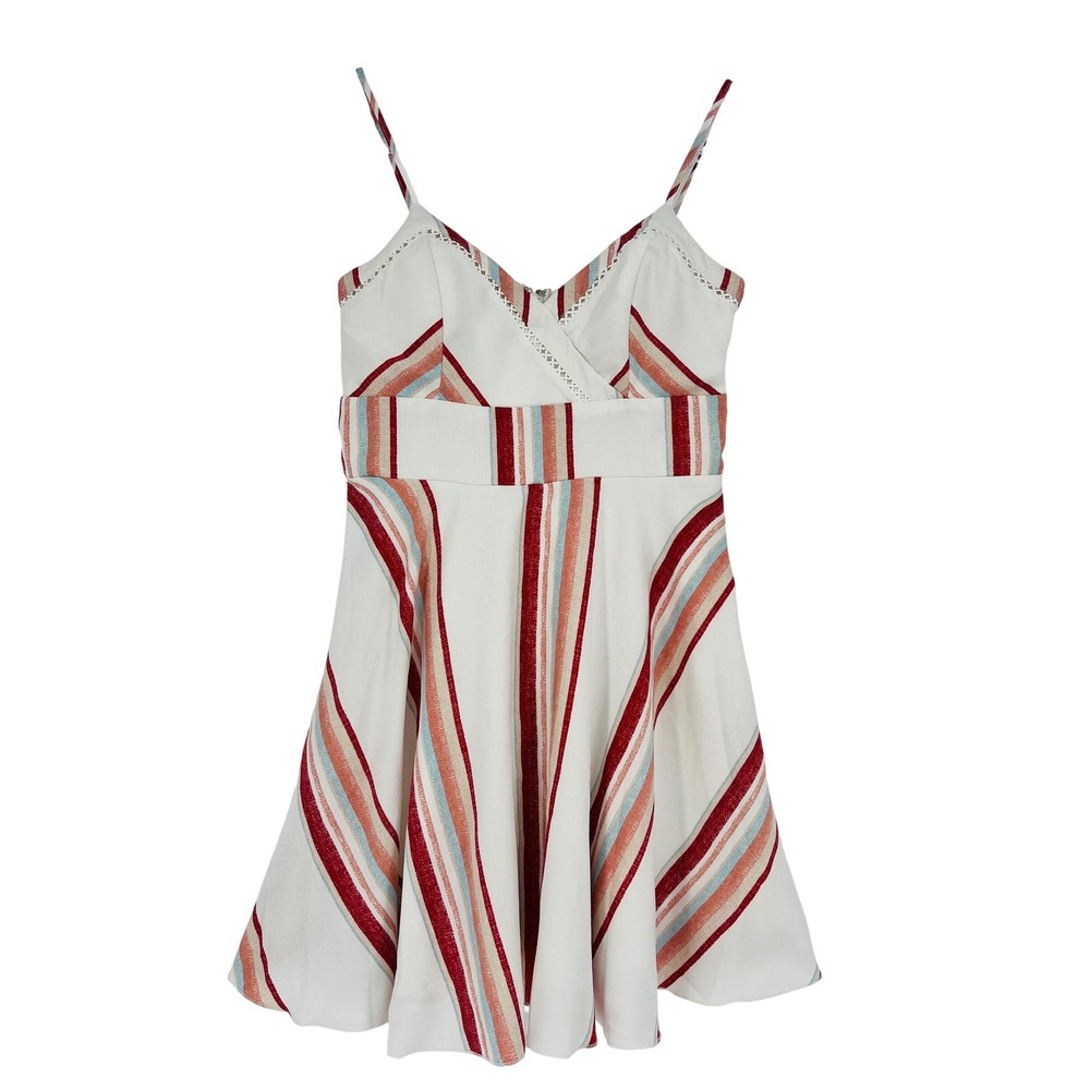 Mi Ami Juniors Striped Mini Dress White Blue Burnt Orange Padded Bust Small